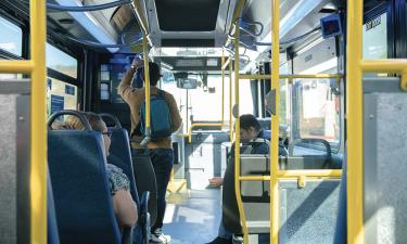 customers on a bus viewed from behind